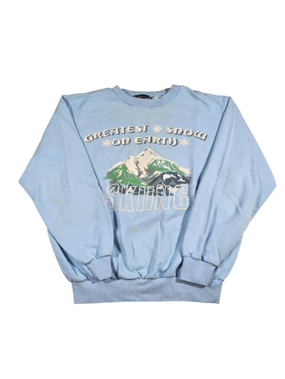 Vintage Greatest Snow On Earth Skiing 90s Winter Blue Sweatshirt Size Small